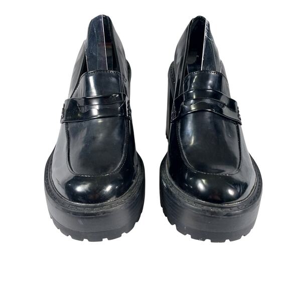MADDEN GIRL! KASSIDY ULTRA CHUNKY HEEL, PLATFORM BLACK PATENT LOAFERS! SZ 8M - Picture 5 of 10